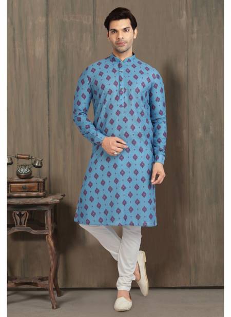 Blue New Designer Function Wear Cotton Kurta Pajama Mens Collection 1245